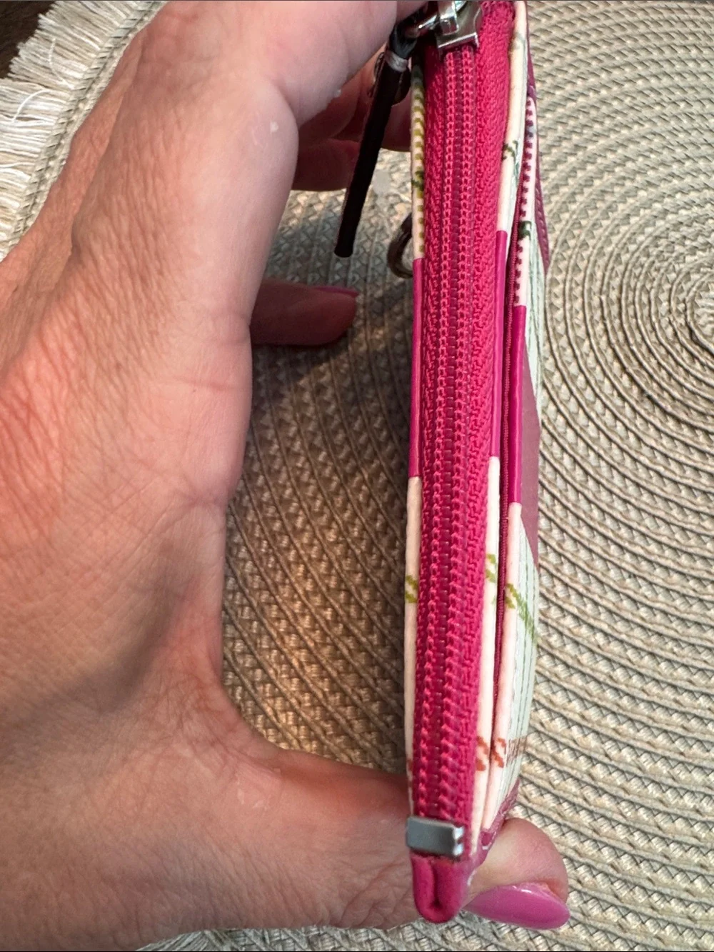 Coach Pink Plaid Zip Card Case Keyring